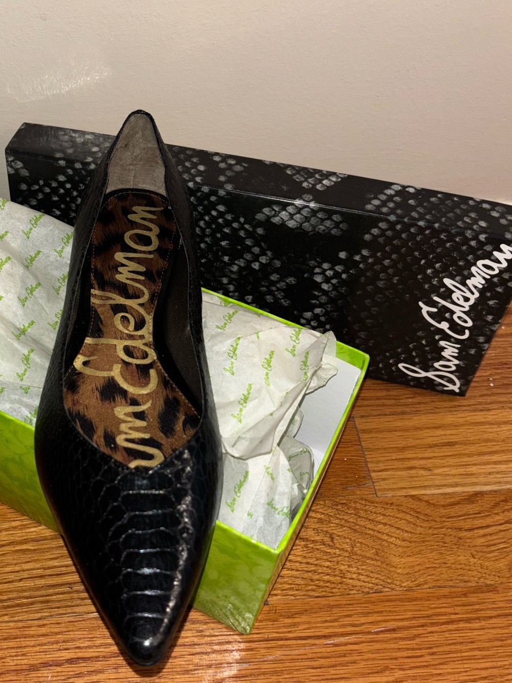 Sam Edelman Black Faux-Croc Pointed Flat